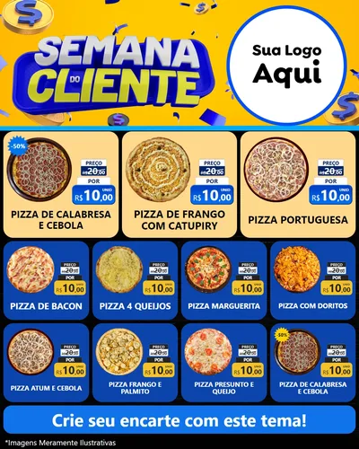 Modelo de Rede Social para Feed Instagram com o tema Semana do Cliente para Pizzaria