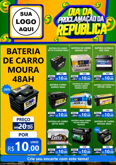 Modelo de Encarte para Encarte A4 Vertical com o tema Dia Da Proclamação da República para Baterias Elétricas