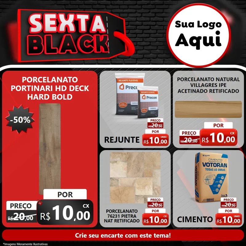 Modelo de Rede Social para Feed Facebook com o tema Sexta Black para Pisos e revestimentos