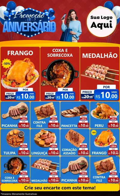 Modelo de Encarte para Encarte Grande com o tema Promoção de Aniversário para Assados