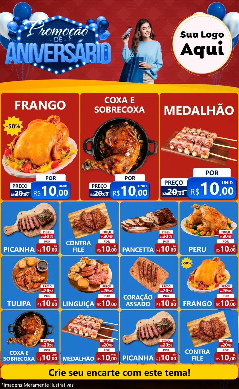 Modelo de Encarte para Encarte Grande com o tema Promoção de Aniversário para Assados