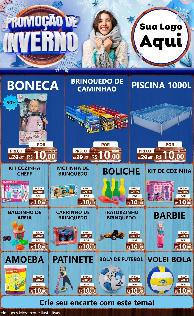 Modelo de Encarte para Encarte Grande com o tema Promoção de Inverno para Brinquedos