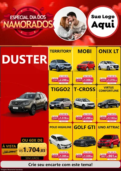 Modelo de Encarte para Encarte A4 Vertical com o tema Especial Dia Dos Namorados para Concessionaria de Carros