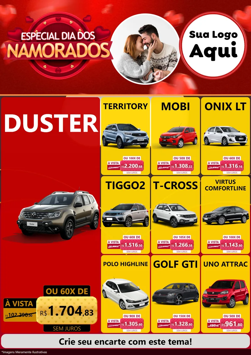 Modelo de Encarte para Encarte A4 Vertical com o tema Especial Dia Dos Namorados para Concessionaria de Carros