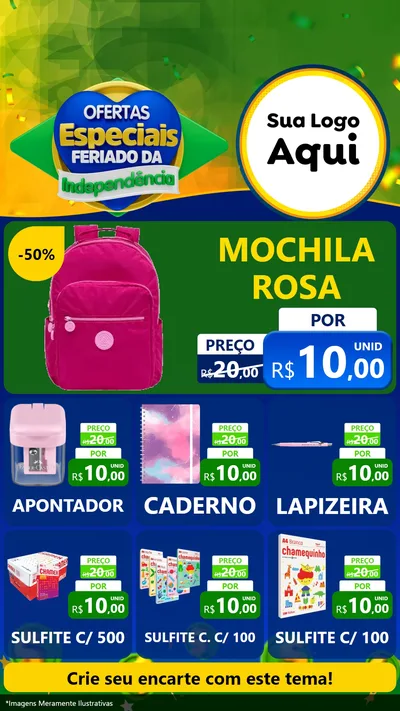 Modelo de Rede Social para Stories com o tema Ofertas Especiais Feriado da Independência para Papelaria