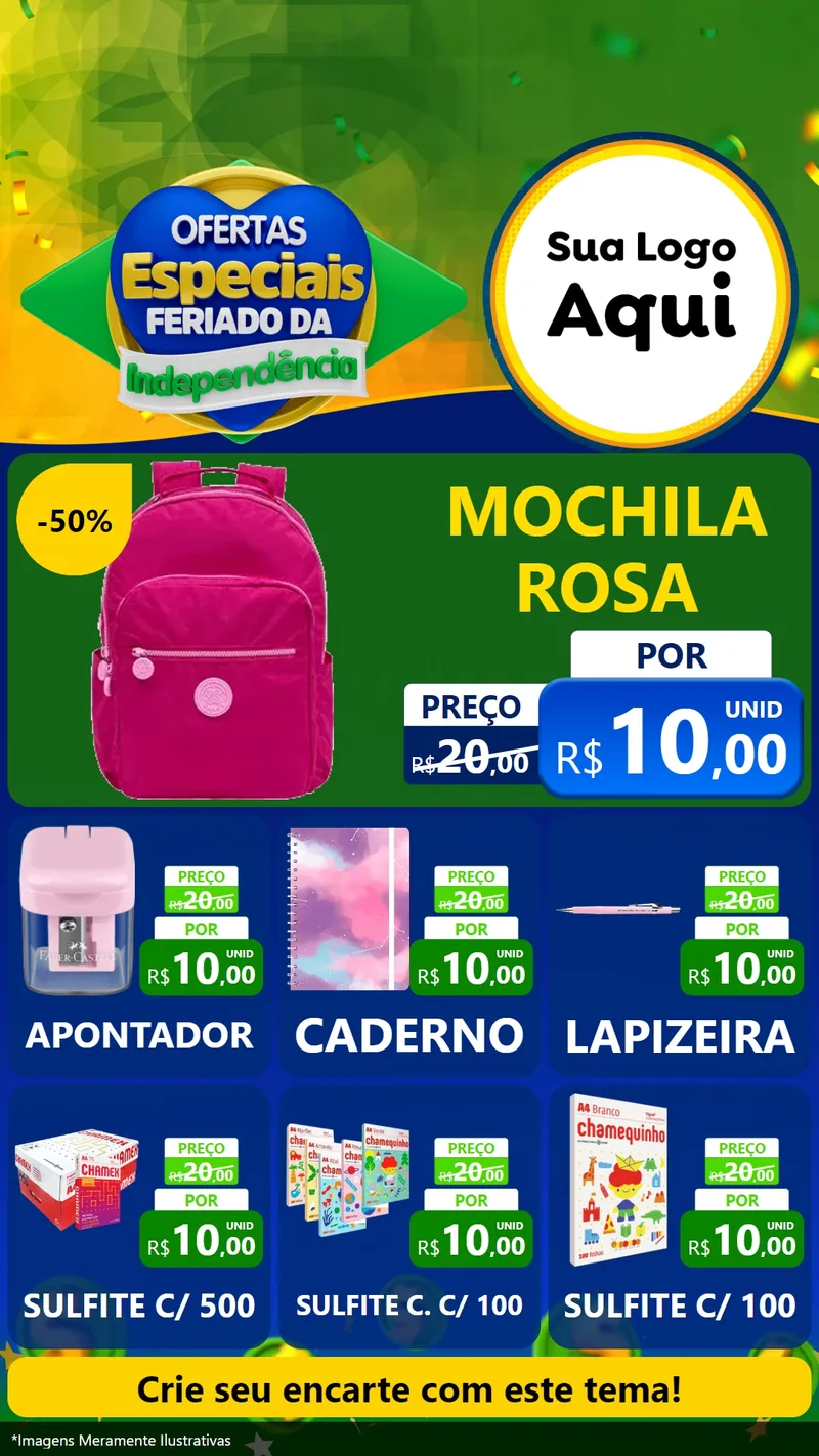 Modelo de Rede Social para Stories com o tema Ofertas Especiais Feriado da Independência para Papelaria