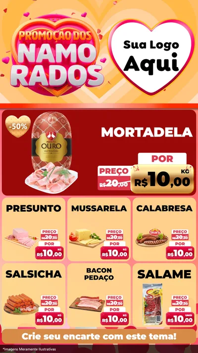 Modelo de Rede Social para Stories com o tema Promoção dos Namorados para Frios e Laticínios
