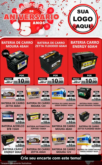 Modelo de Encarte para Encarte Grande com o tema Promoção de Aniversário - 5 Anos para Baterias Elétricas