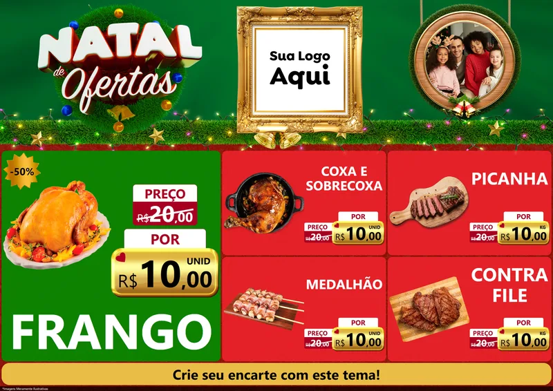 Modelo de Encarte para Encarte A4 Horizontal com o tema Natal de Ofertas para Assados