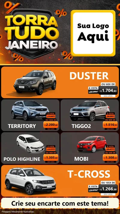 Modelo de TV para TV Vertical com o tema Torra Tudo Janeiro para Concessionaria de Carros