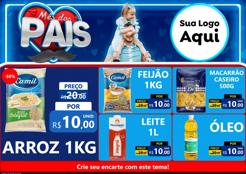 Modelo de Encarte para Encarte A4 Horizontal com o tema Mês Dos Pais para Supermercado