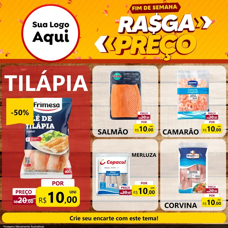 Modelo de Rede Social para Feed Facebook com o tema Fim de Semana Rasga Preços para Peixaria