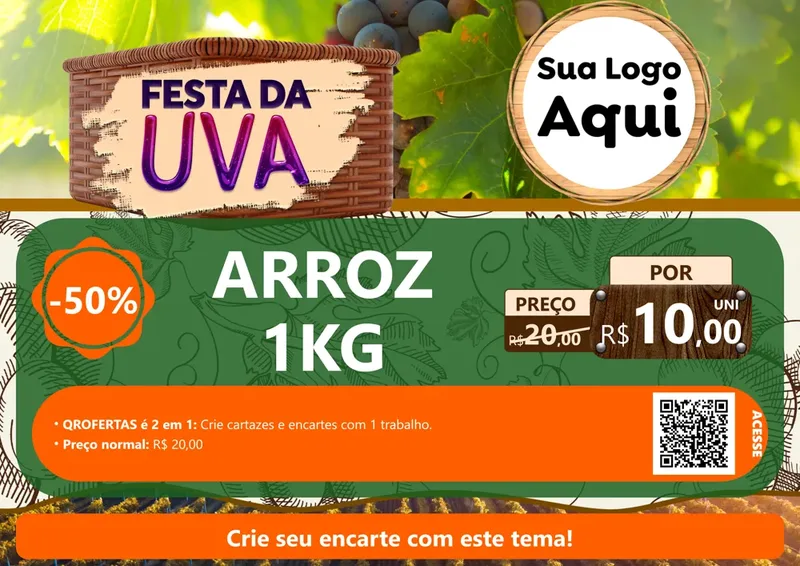 Modelo de Cartaz para Cartaz A4 Horizontal com o tema Festa da Uva para Supermercado