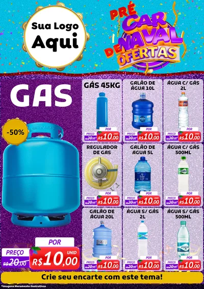 Modelo de Encarte para Encarte A4 Vertical com o tema Pré Carnaval de Ofertas para Água e gás