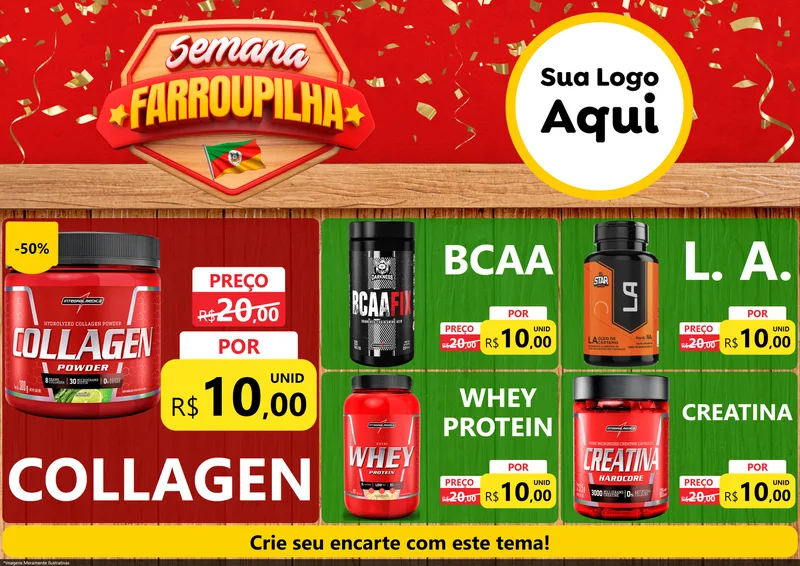 Modelo de Encarte para Encarte A4 Horizontal com o tema Semana Farroupilha para Suplementos alimentares