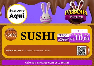 Modelo de Cartaz para Cartaz A4 Horizontal com o tema Páscoa Premiada para Comida japonesa