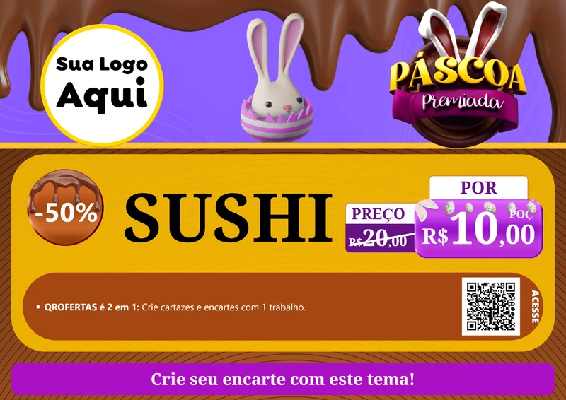 Modelo de Cartaz para Cartaz A4 Horizontal com o tema Páscoa Premiada para Comida japonesa