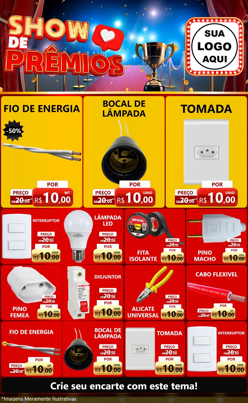 Modelo de Encarte para Encarte Grande com o tema Show de Prêmios para Materiais Elétricos