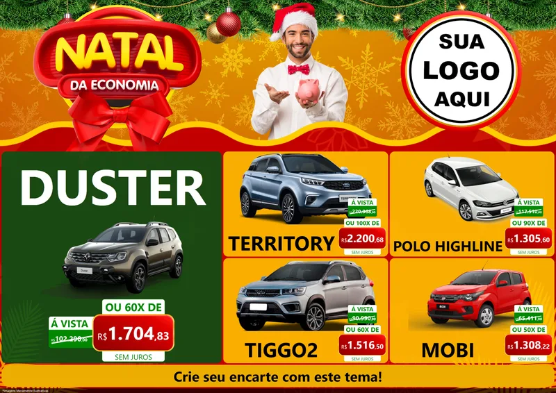 Modelo de Encarte para Encarte A4 Horizontal com o tema Natal da Economia para Concessionaria de Carros