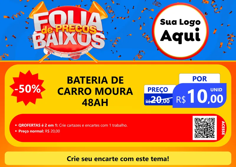 Modelo de Cartaz para Cartaz A4 Horizontal com o tema Folia de Preços Baixos para Baterias Elétricas