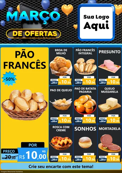 Modelo de Encarte para Encarte A4 Vertical com o tema Março de Ofertas para Padaria