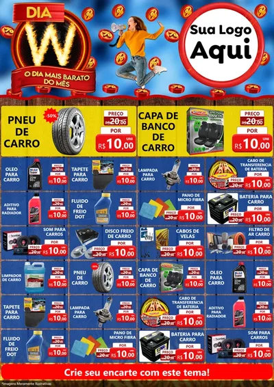 Modelo de Encarte para Encarte A4 Vertical com o tema Dia W - O Dia Mais Barato Do Mês para Auto peças