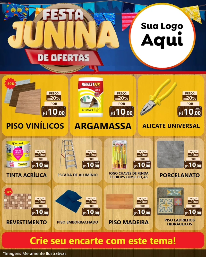 Modelo de Rede Social para Feed Instagram com o tema Festa Junina de Ofertas para Material para Construção