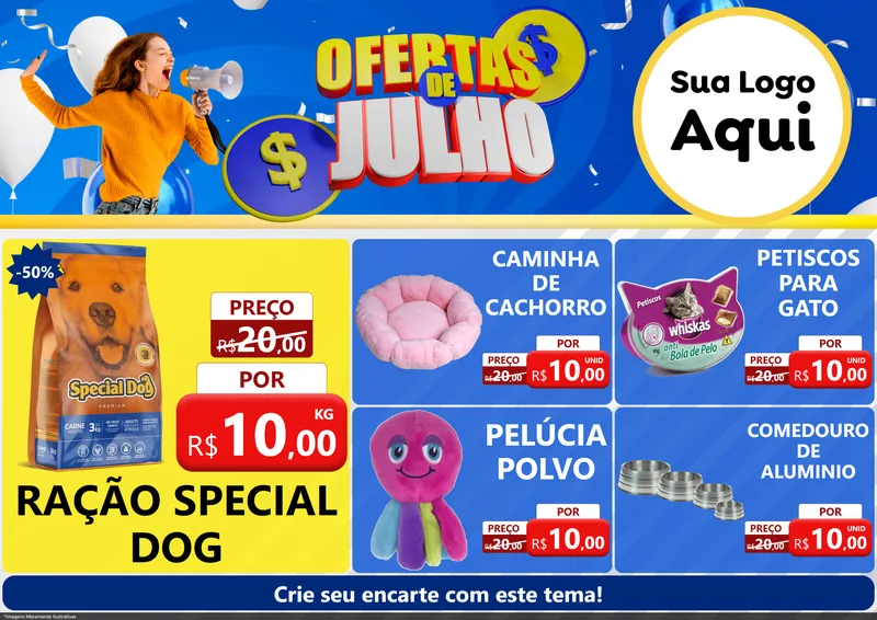 Modelo de Encarte para Encarte A4 Horizontal com o tema Ofertas de Julho para Pet Shop