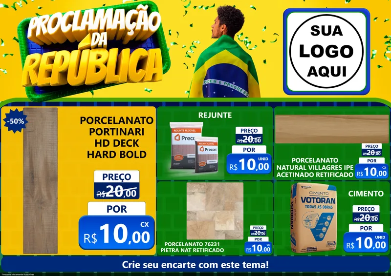 Modelo de Encarte para Encarte A4 Horizontal com o tema Proclamação da República para Pisos e revestimentos