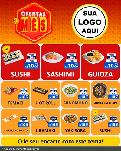 Modelo de Rede Social para Feed Instagram com o tema Ofertas do Mês para Comida japonesa