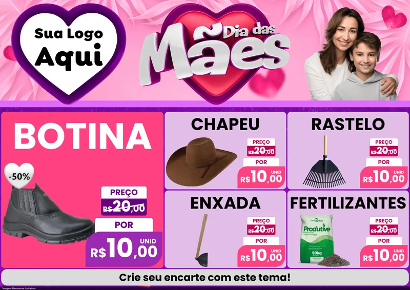 Modelo de Encarte para Encarte A4 Horizontal com o tema Dia das Mães para Agropecuária
