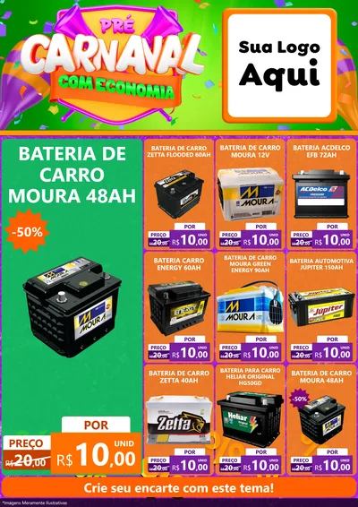 Modelo de Encarte para Encarte A4 Vertical com o tema Pré-Carnaval Com Economia para Baterias Elétricas