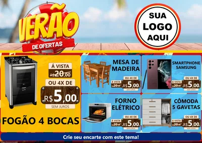 Modelo de Encarte para Encarte A4 Horizontal com o tema Verão de Ofertas para Móveis e Eletro