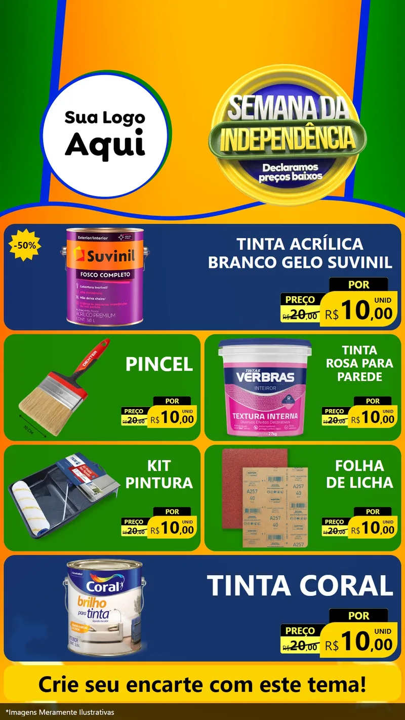 Modelo de TV para TV Vertical com o tema Semana da Independência Declaramos Preços Baixos para Tintas e Ferramentas