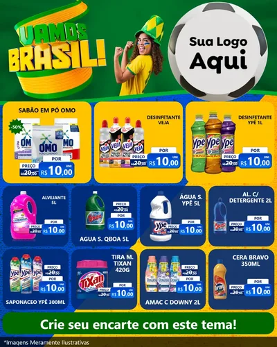 Modelo de Rede Social para Feed Instagram com o tema Vamos Brasil - Copa para Produtos de Limpeza