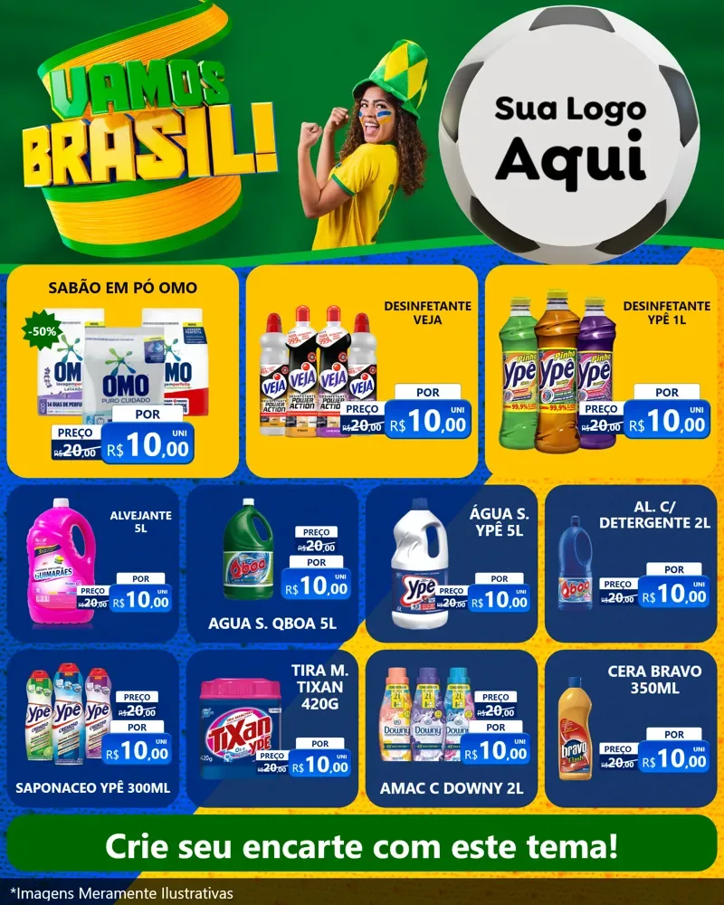 Modelo de Rede Social para Feed Instagram com o tema Vamos Brasil - Copa para Produtos de Limpeza