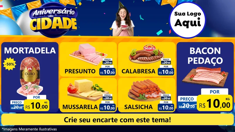 Modelo de TV para TV Horizontal com o tema Aniversário da Cidade para Frios e Laticínios