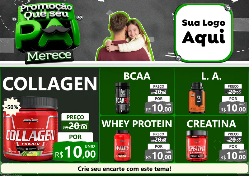 Modelo de Encarte para Encarte A4 Horizontal com o tema Promoção Que seu Pai Merece para Suplementos alimentares