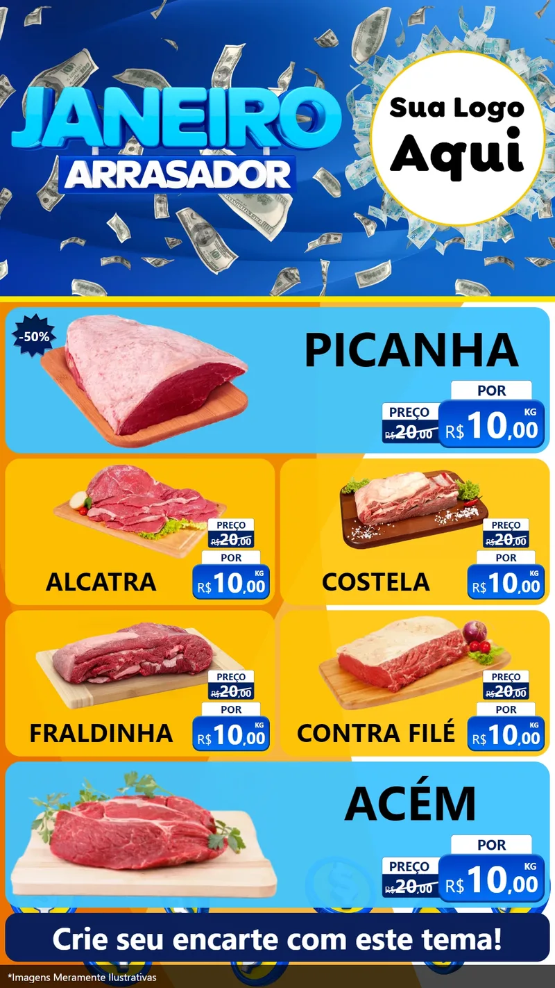Modelo de TV para TV Vertical com o tema Janeiro Arrasador para Açougue