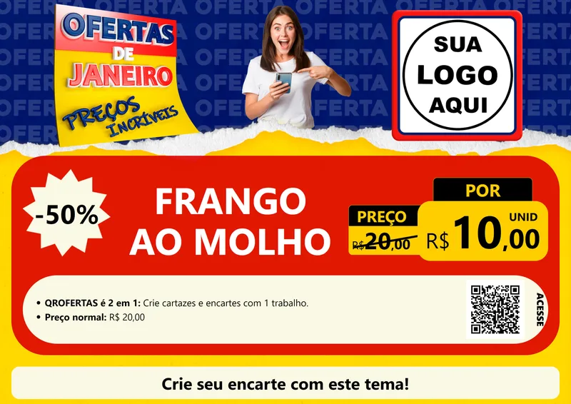 Modelo de Cartaz para Cartaz A4 Horizontal com o tema Ofertas de Janeiro - Preços Incríveis para Restaurante