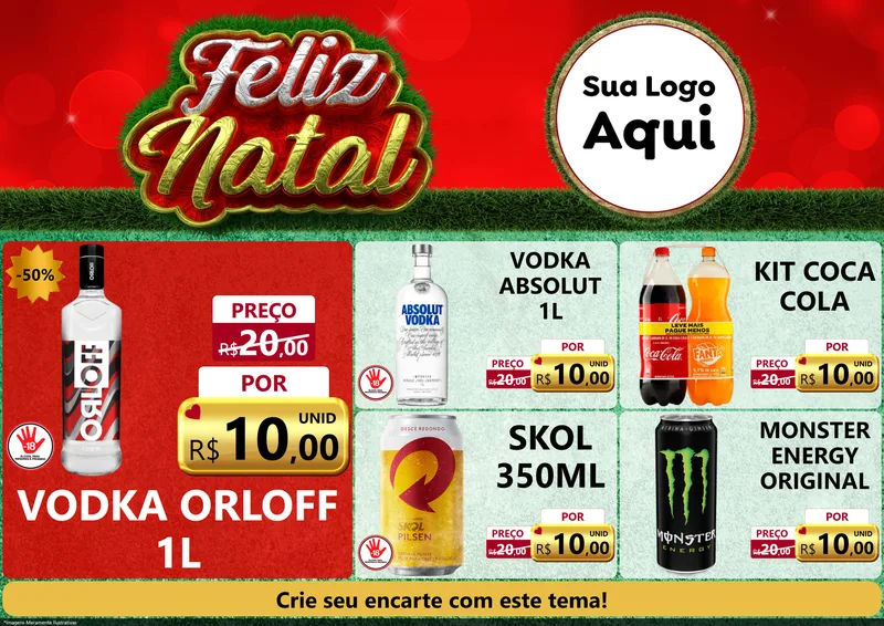 Modelo de Encarte para Encarte A4 Horizontal com o tema Feliz Natal para Distribuidora de bebidas