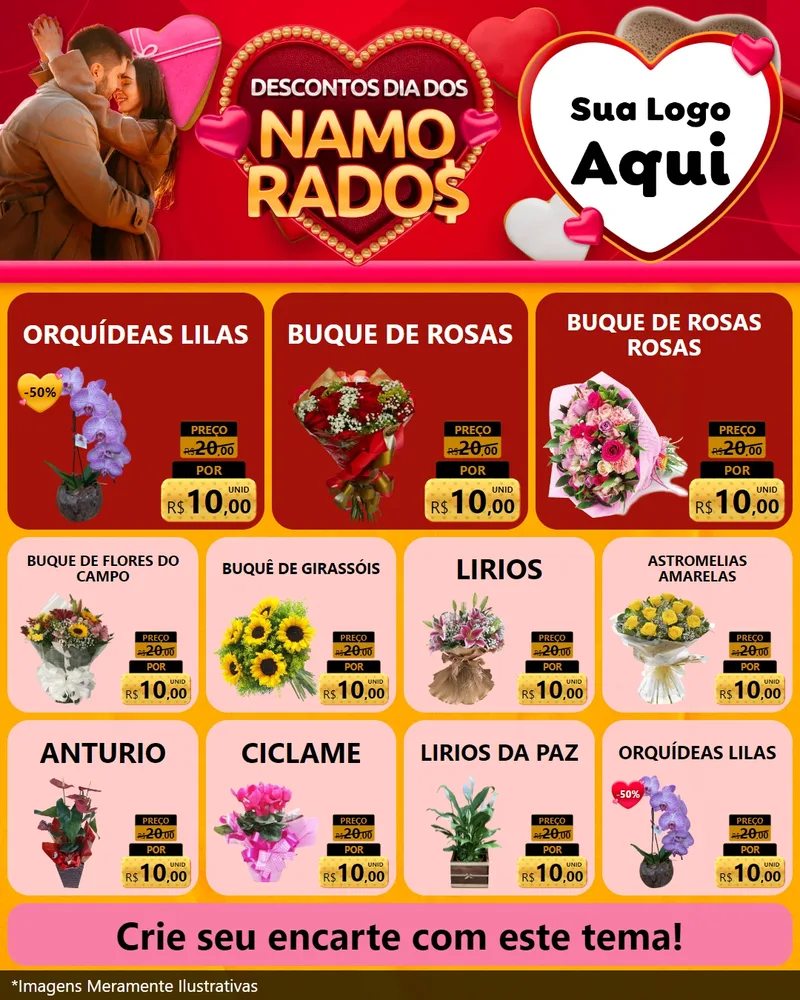 Modelo de Rede Social para Feed Instagram com o tema Descontos Dia dos Namorados para Floricultura e jardim