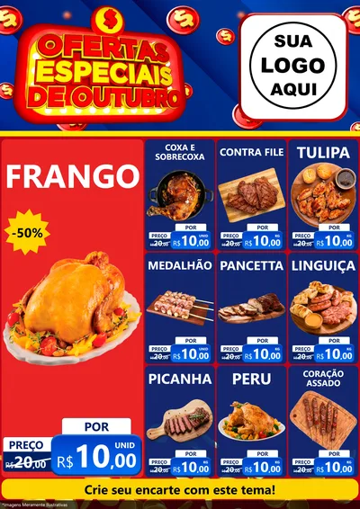 Modelo de Encarte para Encarte A4 Vertical com o tema Ofertas Especiais de Outubro para Assados
