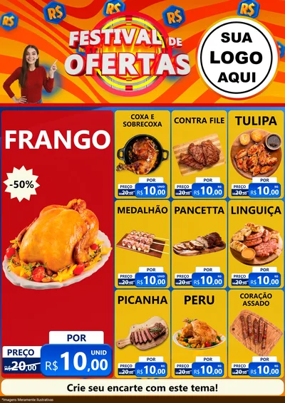 Modelo de Encarte para Encarte A4 Vertical com o tema Festival de Ofertas para Assados