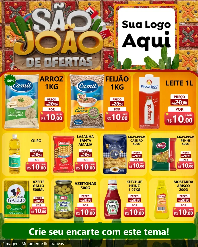 Modelo de Rede Social para Feed Instagram com o tema São João de Muitas Ofertas - Junina para Supermercado