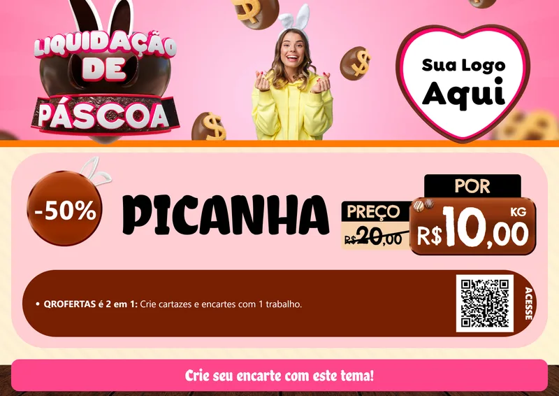 Modelo de Cartaz para Cartaz A4 Horizontal com o tema Liquidação de Páscoa para Açougue