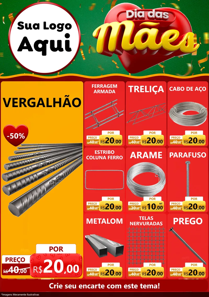 Modelo de Encarte para Encarte A4 Vertical com o tema Dia das Mães para Ferragens