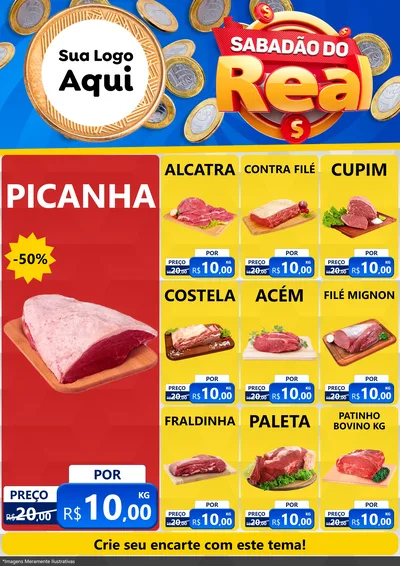 Modelo de Encarte para Encarte A4 Vertical com o tema Sabadão do Real para Açougue