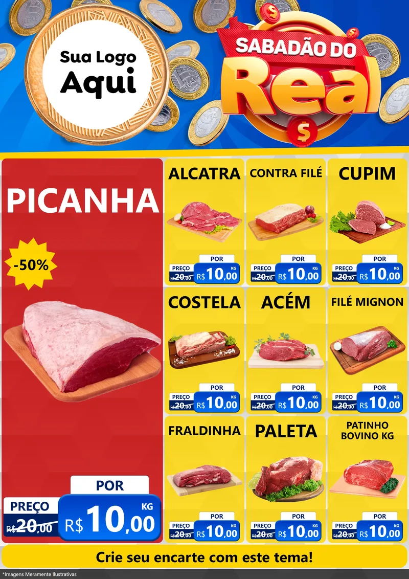 Modelo de Encarte para Encarte A4 Vertical com o tema Sabadão do Real para Açougue