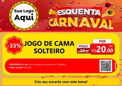 Modelo de Cartaz para Cartaz A4 Horizontal com o tema Esquenta Carnaval para Cama, Mesa e Banho
